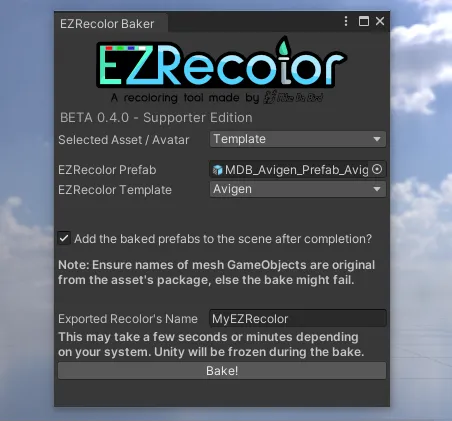 EZRecolor Baker Window